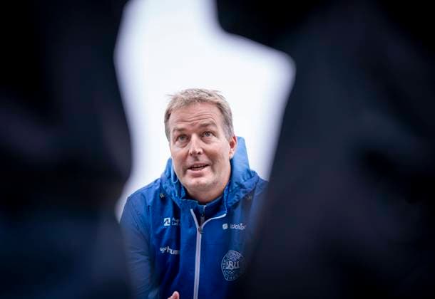National coach Kasper Hjulmand during mixed zone and training with the mens national football team in Helsingoer Monday 4 October 2021, Copenhagen Denmark  Copyright: Ritzau Scanpix LiselottexSabroex COP104 spdk20211004-162634-L