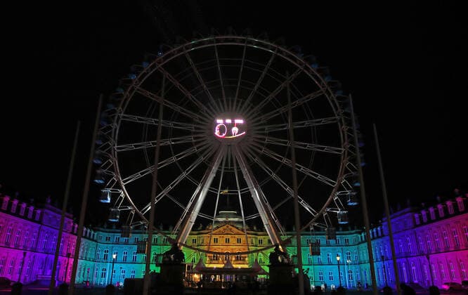 05 10 21 Stuttgart presentation UEFA Euro 2024 logo Germany, Stuttgart, 05 10 2021, football, presentation UEFA Euro 2024 logo Ferris wheel in front of the new castle in Stuttgart