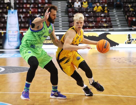 Jacob Patrick Riesen, right MHP Riesen Ludwigsburg vs Dinamo Basket Sassari Basketball Cha,pions League 2021 2022 Ludwigsburg , GER, 05 10 2021,