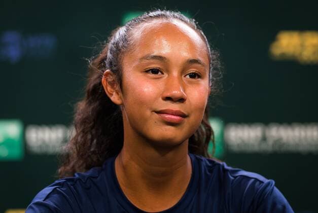 Mandatory Credit: Photo by Rob Prange Shutterstock (12525398ad) Leylah Fernandez of Canada talks to the media ahead of the 2021 BNP Paribas Open WTA, Tennis Damen 1000 tennis tournament 2021 BNP Paribas Open Day 2 - 05 Oct 2021 2021 BNP Paribas Open Day 2 - 05 Oct 2021  Copyright: xRobxPrange Shutterstockx 12525398ad