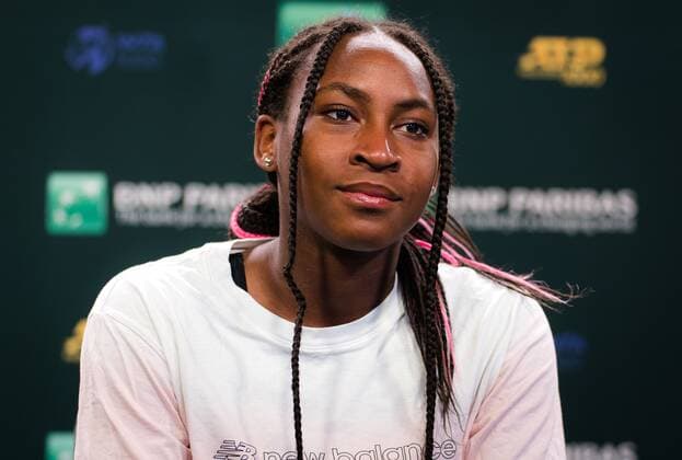 Mandatory Credit: Photo by Rob Prange Shutterstock (12525398x) Cori Gauff of the United States talks to the media ahead of the 2021 BNP Paribas Open WTA, Tennis Damen 1000 tennis tournament 2021 BNP Paribas Open Day 2 - 05 Oct 2021 2021 BNP Paribas Open Day 2 - 05 Oct 2021  Copyright: xRobxPrange Shutterstockx 12525398x