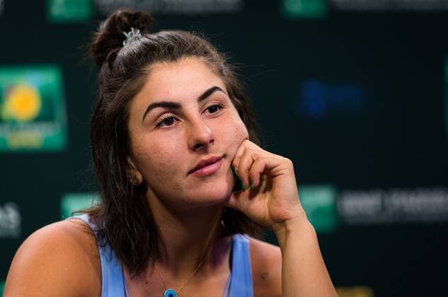 Mandatory Credit: Photo by Rob Prange Shutterstock (12525398ba) Bianca Andreescu of Canada talks to the media ahead of the 2021 BNP Paribas Open WTA, Tennis Damen 1000 tennis tournament 2021 BNP Paribas Open Day 2 - 05 Oct 2021 2021 BNP Paribas Open Day 2 - 05 Oct 2021  Copyright: xRobxPrange Shutterstockx 12525398ba