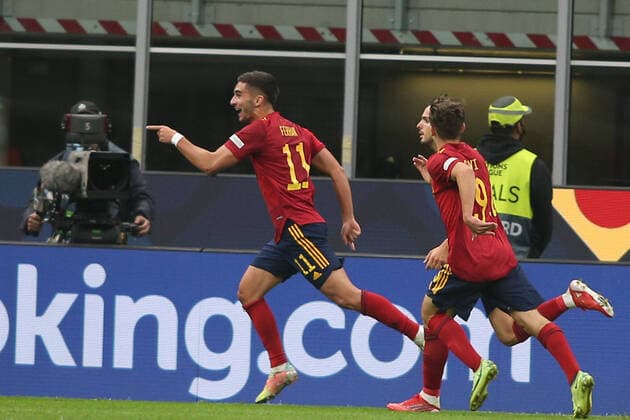 Milan, Italy - 06.10.2021: FERRA TORRES (SPAIN) celebrates goal during the Finals Uefa Nations League football match Italy vs Spain at San Siro Stadium in Milan on october 06th 2021.  Copyright: xMarcoxIacobuccix xIPAx xMarcoxIacobuccix 0