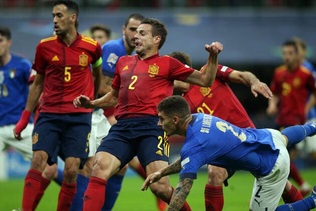 Milan, Italy - 06.10.2021: AZPILICUETA (SPAIN), GIOVANNI DI LORENZO (ITALY) in action during the Finals Uefa Nations League football match Italy vs Spain at San Siro Stadium in Milan on october 06th 2021.  Copyright: xMarcoxIacobuccix xIPAx xMarcoxIacobuccix 0