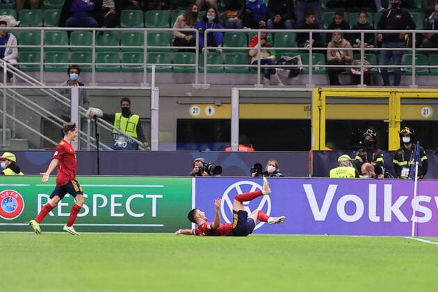 October 6, 2021, Milan, Italy: Ferran Torres of Spain celebrates after scoring a goal during the UEFA Nations League Finals 2021 semi-final football match between Italy and Spain at Giuseppe Meazza Stadium, Milan, Italy on October 06, 2021 football UEFA Nations League match - Semifinals 2021 - Italy vs Spain, Milan, Italy  - ZUMAl164 20211006_zsa_l164_059 Copyright: xFabrizioxCarabellix