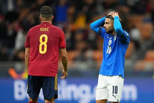 Mandatory Credit: Photo by Bagu Blanco Pressinphoto Shutterstock (12527038aw) Lorenzo Insigne of Italy Italy v Spain, UEFA Nations League 2021, Semifinal. Football, San Siro Stadium, Milan, Italy - 6 Oct 2021 Editorial use only Italy v Spain, UEFA Nations League 2021, Semifinal. Football, San Siro Stadium, Milan, Italy - 6 Oct 2021 Editorial use only  Copyright: xBaguxBlanco Pressinphoto Shutterstockx 12527038aw