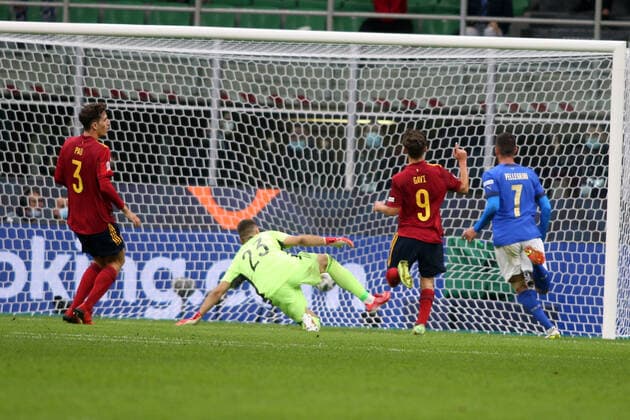 Milan, Italy - 06.10.2021: PELLEGRINI (ITALY) score the goal during the Finals Uefa Nations League football match Italy vs Spain at San Siro Stadium in Milan on october 06th 2021.  Copyright: xMarcoxIacobuccix xIPAx xMarcoxIacobuccix 0