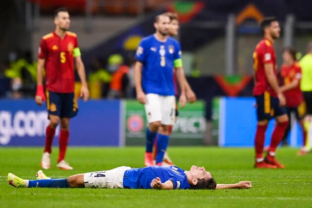 Photo LaPresse - Fabio Ferrari October, 06 2021 Milan, Italy soccer Italy vs Spain - Semi-final Nations League - San Siro Stadium of Milan. In the pic:Federico Chiesa (Italy) delusion  Copyright: xFabioxFerrari LaPressex