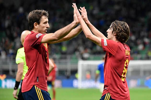 Mikel Oyarzabal of Spain and Bryan Gil of Spain during the Uefa Nations League semi-final football match between Italy and Spain at San Siro stadium in Milano (Italy), October 6th, 2021. Photo Andrea Staccioli Insidefoto andreaxstaccioli