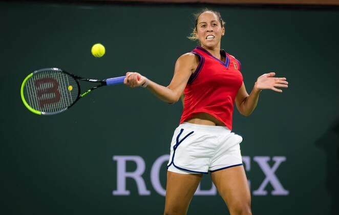 Mandatory Credit: Photo by Rob Prange Shutterstock (12524558ck) Madison Keys of the United States in action during the first round of the 2021 BNP Paribas Open WTA, Tennis Damen 1000 tennis tournament BNP Paribas Open, Tennis, Day 1, Indian Wells Tennis Garden, California, USA - 06 Oct 2021 BNP Paribas Open, Tennis, Day 1, Indian Wells Tennis Garden, California, USA - 06 Oct 2021 Copyright: xRobxPrange Shutterstockx 12524558ck