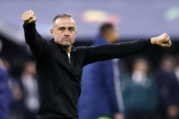 (211007) -- MILAN, Oct. 7, 2021 -- Spain s head coach Luis Enrique celebrates at the end of the UEFA Nations League semifinal between Italy and Spain in Milan, Italy, Oct. 6, 2021. (Str Xinhua) (SP)ITALY-MILAN-FOOTBALL-UEFA NATIONS LEAGUE-ITALY VS SPAIN Stringer 