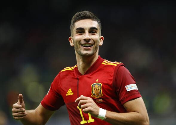(211007) -- MILAN, Oct. 7, 2021 -- Spain s Ferran Torres celebrates his goal during the UEFA Nations League semifinal between Italy and Spain in Milan, Italy, Oct. 6, 2021. (Str Xinhua) (SP)ITALY-MILAN-FOOTBALL-UEFA NATIONS LEAGUE-ITALY VS SPAIN Stringer 