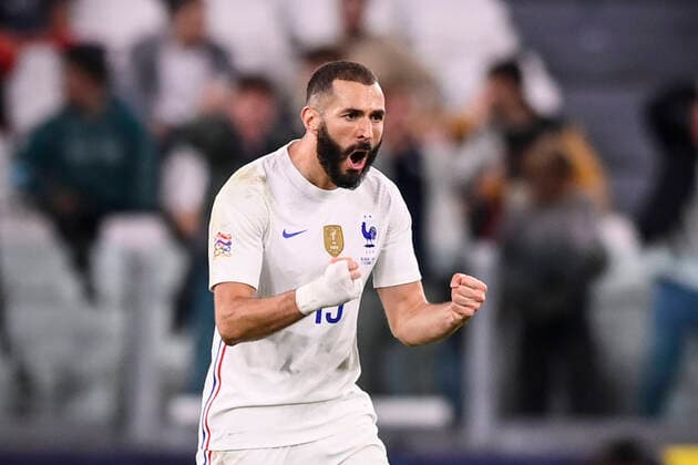 Photo LaPresse - Fabio Ferrari October, 07 2021 Turin, Italy soccer Belgium vs France - Semi-final Nations League - Juventus stadium of Torino In the pic:Karim Benzema (France) celebrates after gol 2-1  Copyright: xFabioxFerrari LaPressex