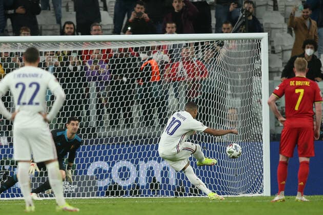 Turin, Italy - 07.10.2021: MBAPPE (FRA) score the penalty and celebrates in the semifinals Uefa Nations League football match Belgium vs France at Allianz Arena Stadium in Turin on october 07th 2021.  Copyright: xMarcoxIacobuccix xIPAx xMarcoxIacobuccix 0