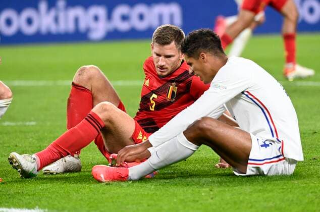 Torino, Italy - October 07 : Jan Vertonghen defender of Belgium a Raphael Varane defender of France during the UEFA Nations League Finals 2021 Semi-Final match between Belgium and France on October 7, 2021 in Torino, Italy, 7 10 2021 ( Belgium v France UEFA Nations League Semi-Final PhotoNews Panoramic 