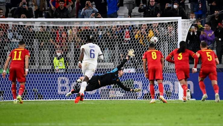 Torino, Italy - October 07 : Kylian Mbappe forward of France scores a penalty during the UEFA Nations League Finals 2021 Semi-Final match between Belgium and France on October 7, 2021 in Torino, Italy, 7 10 2021 ( Belgium v France UEFA Nations League Semi-Final PhotoNews Panoramic 