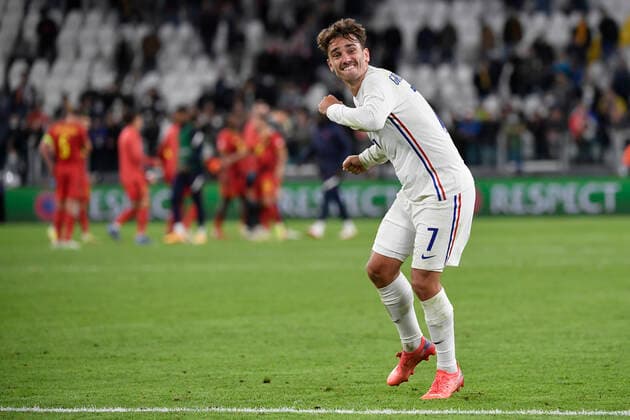 Antoine Griezmann of France celebrates the victory at the end of the Uefa Nations League semi-final football match between Belgium and France at Juventus stadium in Torino (Italy), October 7th, 2021. Photo Andrea Staccioli Insidefoto andreaxstaccioli