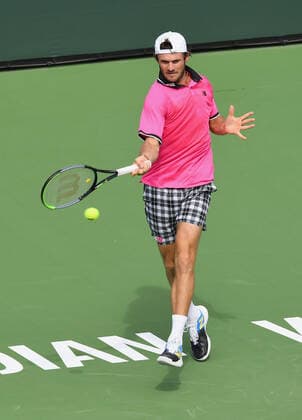 INDIAN WELLS, CA - OCTOBER 07: Tommy Paul of the United States hits the ball during a tennis match played on October 7, 2021 at the BNP Paribas Open played at the Indian Wells Tennis Garden in Indian Wells, CA. (Photo by John Cordes Icon Sportswire) TENNIS: OCT 07 BNP Paribas Open Icon506211007040