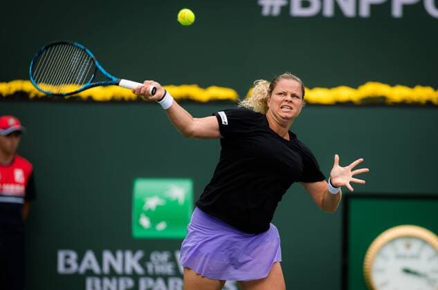 INDIAN WELLS, UNITED STATES, OCTOBER 7: Kim Clijsters of Belgium in action during the first round of the 2021 BNP Paribas Open WTA, Tennis Damen 1000 tennis tournament BNP Paribas Open Day 4 07 10 2021 PhotoNews Panoramic 