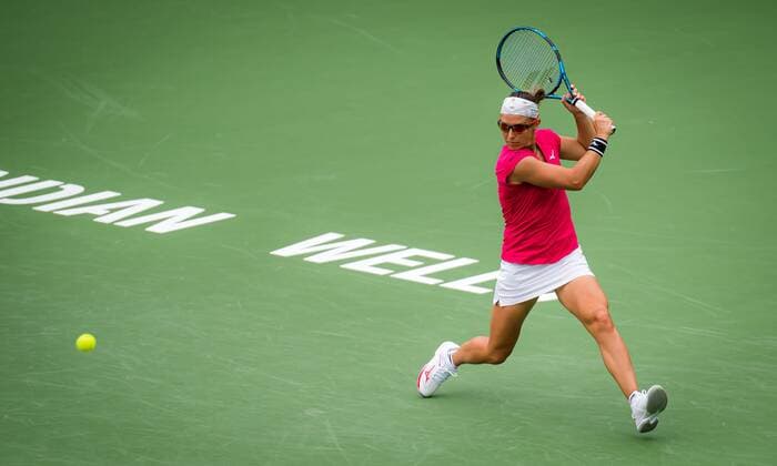 Mandatory Credit: Photo by Rob Prange Shutterstock (12524628fw) Kirsten Flipkens of Belgium in action during the first round of the 2021 BNP Paribas Open WTA, Tennis Damen 1000 tennis tournament BNP Paribas Open, Tennis, Day 2, Indian Wells Tennis Garden, California, USA - 07 Oct 2021 BNP Paribas Open, Tennis, Day 2, Indian Wells Tennis Garden, California, USA - 07 Oct 2021 Copyright: xRobxPrange Shutterstockx 12524628fw