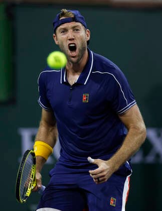 October 08, 2021 Jack Sock reacts to winning a point against John Millman of Australia at the 2021 BNP Paribas Open at Indian Wells Tennis Garden in Indian Wells, California. Mandatory Photo Credit : CSM Indian Wells United States of America - ZUMAc04_ 20211008_zaf_c04_109 Copyright: xCharlesxBausx