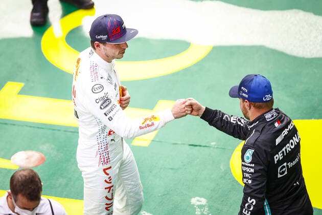 VERSTAPPEN Max (ned), Red Bull Racing Honda RB16B, portrait with BOTTAS Valtteri (fin), Mercedes AMG F1 GP W12 E Performance during the Formula 1 Rolex Turkish Grand Prix 2021, 16th round of the 2021 FIA Formula One World Championship, WM, Weltmeisterschaft from October 8 to 10, 2021 on the Istanbul Park, in Tuzla, Turkey - F1 - TURKISH GRAND PRIX 2021 DPPI Panoramic  _B3_9607