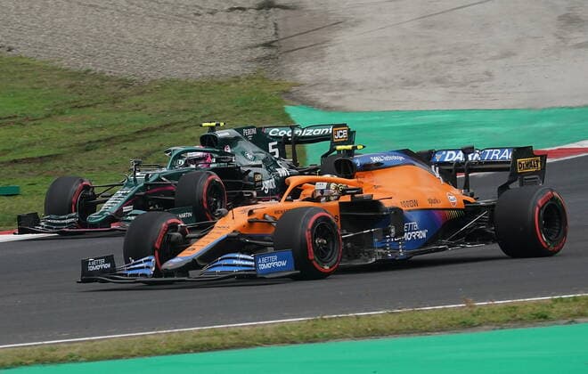 Formula 1 Turkish Grand Prix 2021 09 10 2021, Istanbul Park Circuit, Istanbul, Formula 1 Turkish Grand Prix 2021 ,in the picture Lando Norris GBR 4 , McLaren F1 Team, Sebastian Vettel DEU 5 , Aston Martin Cognizant Formula One Team nordphotoxGmbHx xBratic nph00250