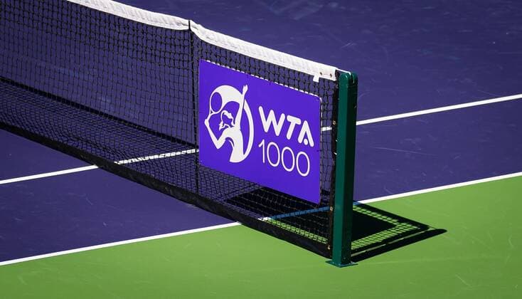 Mandatory Credit: Photo by Rob Prange Shutterstock (12524631v) WTA, Tennis Damen 1000 Logo during the second round at the 2021 BNP Paribas Open WTA 1000 tennis tournament BNP Paribas Open, Tennis, Day 4, Indian Wells Tennis Garden, California, USA - 09 Oct 2021 BNP Paribas Open, Tennis, Day 4, Indian Wells Tennis Garden, California, USA - 09 Oct 2021 Copyright: xRobxPrange Shutterstockx 12524631v