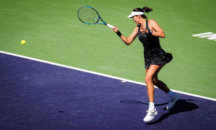 Mandatory Credit: Photo by Rob Prange Shutterstock (12524631w) Garbine Muguruza of Spain in action during the second round at the 2021 BNP Paribas Open WTA, Tennis Damen 1000 tennis tournament BNP Paribas Open, Tennis, Day 4, Indian Wells Tennis Garden, California, USA - 09 Oct 2021 BNP Paribas Open, Tennis, Day 4, Indian Wells Tennis Garden, California, USA - 09 Oct 2021 Copyright: xRobxPrange Shutterstockx 12524631w