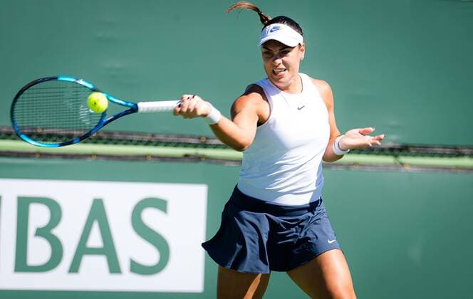 Mandatory Credit: Photo by Rob Prange Shutterstock (12524631ad) Ana Konjuh of Croatia in action during the second round at the 2021 BNP Paribas Open WTA, Tennis Damen 1000 tennis tournament BNP Paribas Open, Tennis, Day 4, Indian Wells Tennis Garden, California, USA - 09 Oct 2021 BNP Paribas Open, Tennis, Day 4, Indian Wells Tennis Garden, California, USA - 09 Oct 2021 Copyright: xRobxPrange Shutterstockx 12524631ad