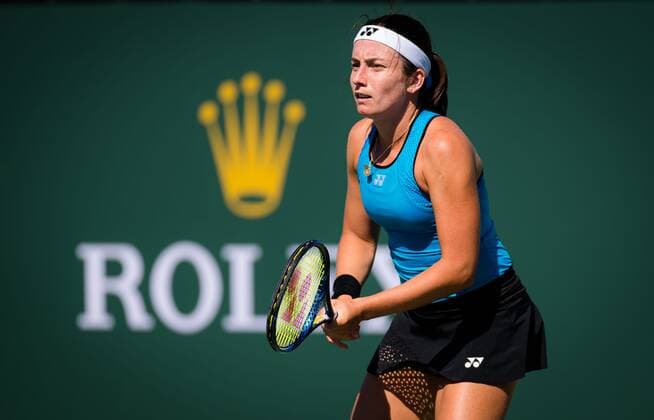 Mandatory Credit: Photo by Rob Prange Shutterstock (12524631ah) Anastasija Sevastova of Latvia in action during the second round at the 2021 BNP Paribas Open WTA, Tennis Damen 1000 tennis tournament BNP Paribas Open, Tennis, Day 4, Indian Wells Tennis Garden, California, USA - 09 Oct 2021 BNP Paribas Open, Tennis, Day 4, Indian Wells Tennis Garden, California, USA - 09 Oct 2021 Copyright: xRobxPrange Shutterstockx 12524631ah