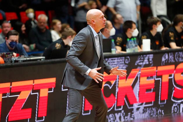 3 Matchday of the easyCredit BBL Basketball Bundesliga at Messe Chemnitz Season 2021 2022 NINERS Chemnitz vs Medi Bayreuth Rodrigo Pastore NINERS Chemnitz Trainer
