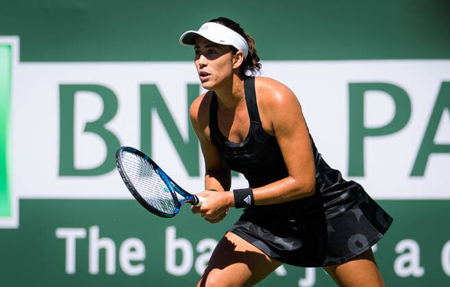October 9, 2021, INDIAN WELS, UNITED STATES: Garbine Muguruza of Spain in action during the second round at the 2021 BNP Paribas Open WTA, Tennis Damen 1000 tennis tournament against Ajla Tomljanovic of Australia INDIAN WELS UNITED STATES - ZUMAa181 20211009_zaa_a181_205 Copyright: xRobxPrangex