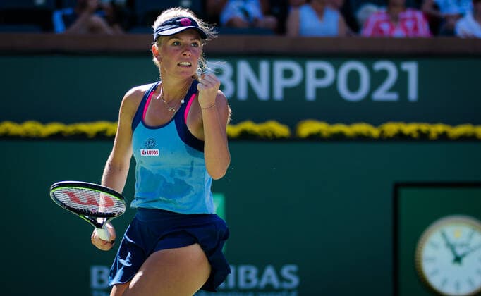 October 9, 2021, INDIAN WELS, UNITED STATES: Magdalena Frech of Poland in action during the second round at the 2021 BNP Paribas Open WTA, Tennis Damen 1000 tennis tournament against Karolina Pliskova of the Czech Republic INDIAN WELS UNITED STATES - ZUMAa181 20211009_zaa_a181_224 Copyright: xRobxPrangex