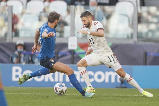 Belgium s Yannick Carrasco pictured in action during a soccer game between Belgian national team, Nationalteam Red Devils and Italy, the Nations League third-place play-off, in Torino, Italy, on Sunday 10 October 2021. BRUNOxFAHY  x3110889x