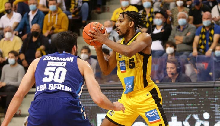 Ludwigsburg , Basketball easycredit BBL Bundesliga MHP Riesen Ludwigsburg vs Alba Berlin , Justin Simon Riesen