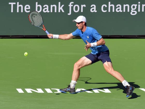 INDIAN WELLS, CA - OCTOBER 10: Andy Murray (GBR) in action during his men s singles match at the BNP Paribas Open on October 10, 2021, at the Indian Wells Tennis Garden, Indian Wells, CA. (Photo by Cynthia Lum Icon Sportswire) TENNIS: OCT 10 BNP Paribas Open Icon250211010613