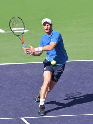 INDIAN WELLS, CA - OCTOBER 10: Andy Murray (GBR) in action during his men s singles match at the BNP Paribas Open on October 10, 2021, at the Indian Wells Tennis Garden, Indian Wells, CA. (Photo by Cynthia Lum Icon Sportswire) TENNIS: OCT 10 BNP Paribas Open Icon250211010616