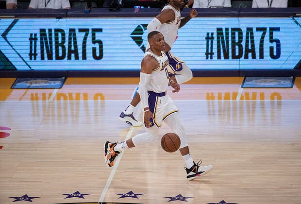October 10, 2021, Los Angeles, California, USA: Russell Westbrook 0 of the Los Angeles Lakers during their pre-season NBA, Basketball Herren, USA game with the Phoenix Suns on Sunday October 10, 2021 at the Staples Center in Los Angeles, California. PI Los Angeles USA - ZUMAp124 20211010_zaa_p124_013 Copyright: xJAVIERxROJASx