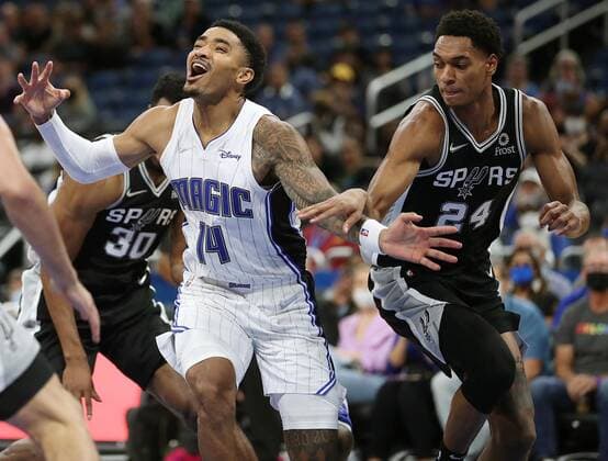 October 10, 2021, Orlando, FL, USA: Orlando Magic guard Gary Harris (14) reacts against the San Antonio Spurs during a preseason game at the Amway Center on Sunday, Oct. 10, 2021 in Orlando, Florida. San Antonio won the game 101-100. Orlando USA - ZUMAm67_ 0138145998st Copyright: xStephenxM.xDowellx