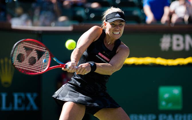 October 11, 2021, INDIAN WELS, UNITED STATES: Angelique Kerber of Germany in action during the third round at the 2021 BNP Paribas Open WTA, Tennis Damen 1000 tennis tournament against Daria Kasatkina of Russia INDIAN WELS UNITED STATES - ZUMAa181 20211011_zaa_a181_011 Copyright: xRobxPrangex