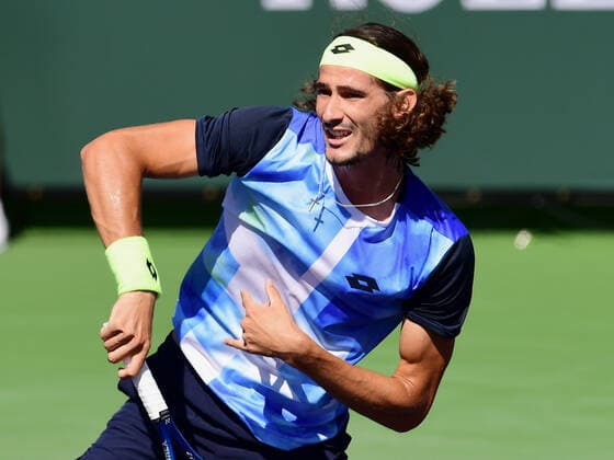 INDIAN WELLS, CA - OCTOBER 11: Lloyd Harris of South Africa hits a winner during a tennis match played at the BNP Paribas Open on October 11, 2021 at the Indian Wells Tennis Garden in Indian Wells, CA. (Photo by John Cordes Icon Sportswire) TENNIS: OCT 11 BNP Paribas Open Icon5061011015