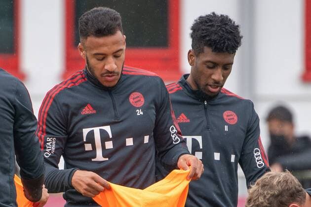 Corentin Tolisso 24 FC Bayern Muenchen , Kingsley Coman 11 FC Bayern Muenchen , FC Bayern Muenchen training, 2021 2022 season at Saebenerstrasse 12 10 2021 Muenchen Bayern Germany. Copyright: xkolbert-press UlrichxGamelx