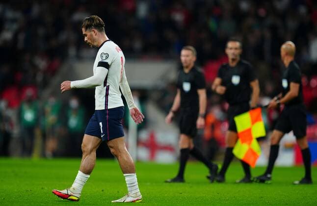 Mandatory Credit: Photo by Javier Garcia Shutterstock (12534018au) Jack Grealish of England England v Hungary, FIFA World Cup, WM, Weltmeisterschaft, Fussball 2022 Qualifying, Group I, Football, Wembley Stadium, London, UK - 12 Oct 2021 EDITORIAL USE ONLY No use with unauthorised audio, video, data, fixture lists, club league logos or live services. Online in-match use limited to 120 images, no video emulation. No use in betting, games or single club league player publications. England v Hungary, FIFA World Cup 2022 Qualifying, Group I, Football, Wembley Stadium, London, UK - 12 Oct 2021 EDITORIAL USE ONLY No use with unauthorised audio, video, data, fixture lists, club league logos or live services. Online in-match use limited to 120 images, no video emulation. No use in betting, games or single club league player publications. Copyright: xJavierxGarcia Shutterstockx 12534018au