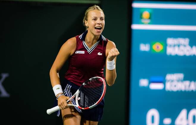 Mandatory Credit: Photo by Rob Prange Shutterstock (12524635ef) Anett Kontaveit of Estonia in action during the fourth round at the 2021 BNP Paribas Open WTA, Tennis Damen 1000 tennis tournament BNP Paribas Open, Tennis, Day 7, Indian Wells Tennis Garden, California, USA - 12 Oct 2021 BNP Paribas Open, Tennis, Day 7, Indian Wells Tennis Garden, California, USA - 12 Oct 2021 Copyright: xRobxPrange Shutterstockx 12524635ef
