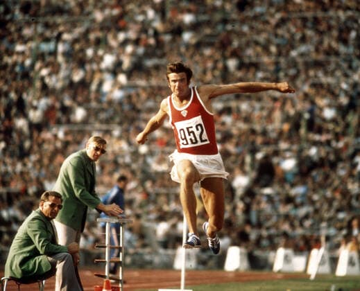 Olympische Spiele München 1972: Dreisprung: Viktor Sanejew (UdSSR) 04.09.1972. *** Olympic Games Munich 1972 Triple Jump Viktor Saneyev USSR 04 09 1972 HM