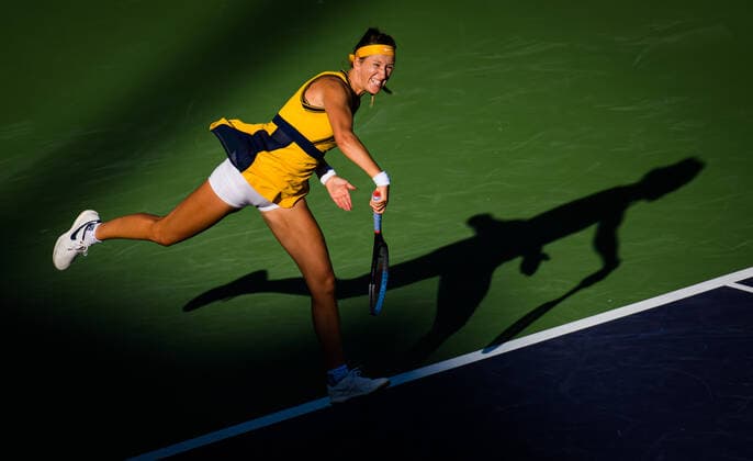 Mandatory Credit: Photo by Rob Prange Shutterstock (12524636a) Victoria Azarenka of Belarus in action during the quarter-finals of the 2021 BNP Paribas Open WTA, Tennis Damen 1000 tennis tournament BNP Paribas Open, Tennis, Day 8, Indian Wells Tennis Garden, California, USA - 13 Oct 2021 BNP Paribas Open, Tennis, Day 8, Indian Wells Tennis Garden, California, USA - 13 Oct 2021 Copyright: xRobxPrange Shutterstockx 12524636a