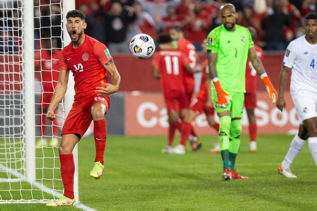 October 13, 2021, Toronto, on, Canada: Canada s Jonathan Osorio (left) celebrates his team s goal against Panama during first half World Cup qualifying action in Toronto, on Wednesday, October 13, 2021. Canada News - October 13, 2021  - ZUMAc35_ 20211013_zaf_c35_053 Copyright: xChrisxYoungx
