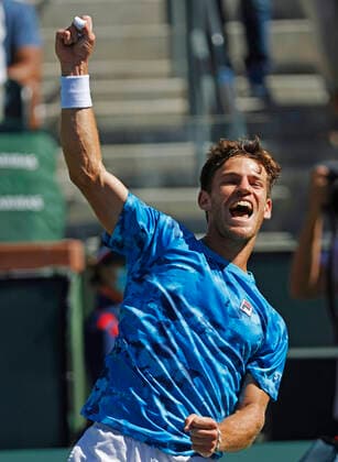 October 13, 2021 Diego Schwartzman (ARG) celebrates winning his match against Casper Ruud (NOR) during the 2021 BNP Paribas Open at Indian Wells Tennis Garden in Indian Wells, California. Mandatory Photo Credit : CSM Indian Wells United States of America - ZUMAc04_ 20211013_zaf_c04_022 Copyright: xCharlesxBausx