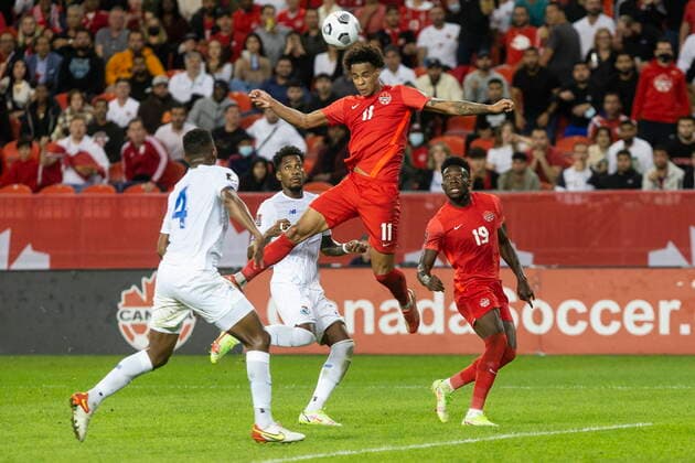 October 13, 2021, Toronto, on, Canada: Canada s Tajon Buchanan (centre) scores against Panama during second half World Cup qualifying action in Toronto on Wednesday, October 13, 2021. Canada News - October 13, 2021  - ZUMAc35_ 20211013_zaf_c35_061 Copyright: xChrisxYoungx